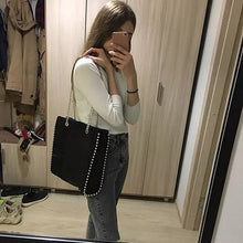 Load image into Gallery viewer, Retro Chains Rivet Large Capacity Tote Bag Women Shoulder Bags Lady Commuting PU Leather Purses Bags Solid Color Bag Bead Bolsa
