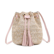 Load image into Gallery viewer, Women Crossbody Shoulder Bag Knitted Straw Messenger Satchel Handbag Bucket Bag Vintage Bucket Straw Beach Bags Women Totes
