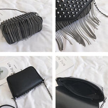 Load image into Gallery viewer, Fashion Tassel Diamonds Brand Design Mini Chain Shoulder Bag Crossbody Black Leather Rivets Female Bolsa Sac A Main
