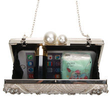 Load image into Gallery viewer, Apricot Silver Crystal Clutch Bags Handmade Beaded Pearl Wedding Clutch Purse Luxury Handbags Women Shoulder Bags ZD1361
