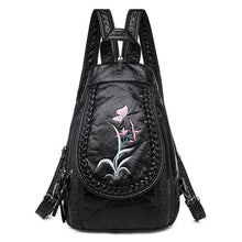 Load image into Gallery viewer, New Embroidery Orchid Women Backpack Casual  3 in 1 Backpack For Teenage Girls Soft Washed PU Leather Chest Bags For Women Sac
