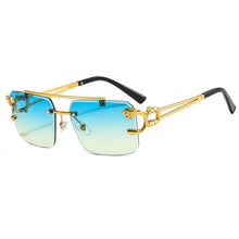 Load image into Gallery viewer, SHAUNA Fashion Metal Leopard Rimless Sunglasses Double Bridges Gradient Ocean Film Shades UV400
