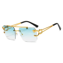 Load image into Gallery viewer, SHAUNA Fashion Metal Leopard Rimless Sunglasses Double Bridges Gradient Ocean Film Shades UV400
