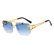 Load image into Gallery viewer, SHAUNA Fashion Metal Leopard Rimless Sunglasses Double Bridges Gradient Ocean Film Shades UV400

