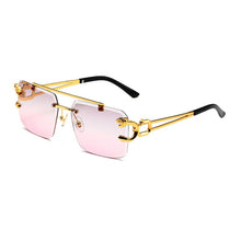 Load image into Gallery viewer, SHAUNA Fashion Metal Leopard Rimless Sunglasses Double Bridges Gradient Ocean Film Shades UV400
