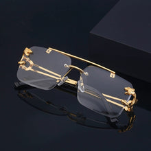 Load image into Gallery viewer, SHAUNA Fashion Metal Leopard Rimless Sunglasses Double Bridges Gradient Ocean Film Shades UV400
