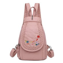 Load image into Gallery viewer, New Embroidery Orchid Women Backpack Casual  3 in 1 Backpack For Teenage Girls Soft Washed PU Leather Chest Bags For Women Sac
