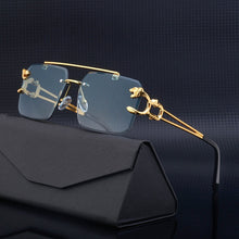 Load image into Gallery viewer, SHAUNA Fashion Metal Leopard Rimless Sunglasses Double Bridges Gradient Ocean Film Shades UV400
