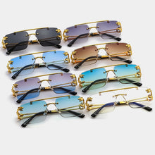 Load image into Gallery viewer, SHAUNA Fashion Metal Leopard Rimless Sunglasses Double Bridges Gradient Ocean Film Shades UV400
