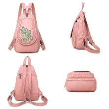 Load image into Gallery viewer, New Embroidery Orchid Women Backpack Casual  3 in 1 Backpack For Teenage Girls Soft Washed PU Leather Chest Bags For Women Sac
