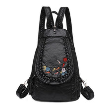 Load image into Gallery viewer, New Embroidery Orchid Women Backpack Casual  3 in 1 Backpack For Teenage Girls Soft Washed PU Leather Chest Bags For Women Sac
