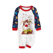 Load image into Gallery viewer, Blotona Christmas Family Matching Pajamas Outfits Adult Kids Elk Print Tops+Colorful Lights Prin Pants Sleepwear Set Baby Romper
