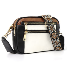 Load image into Gallery viewer, Triple-zipper Shoulder Bag With Floral Embroidered Straps Fashion Colorblock Multi-functional Crossbody Bags For Women
