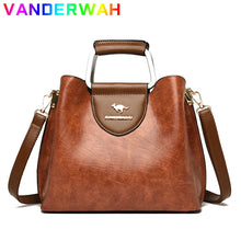 Load image into Gallery viewer, 3 Layers Brand Small Tote Bag Oil Skin Leather Luxury Handbags Women Bags Designer Ladies Shoulder Crossbody Hand Bags for Women
