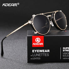 Load image into Gallery viewer, Kdeam Happy Clip On Sunglasses Men Removable Round Glasses Steampunk Women Carve Design Sunglass With Brand Box
