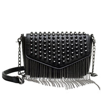 Load image into Gallery viewer, Fashion Tassel Diamonds Brand Design Mini Chain Shoulder Bag Crossbody Black Leather Rivets Female Bolsa Sac A Main
