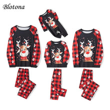 Load image into Gallery viewer, Blotona Christmas Family Matching Pajamas Set, Long Sleeve Elk Print Tops with Plaid Snowman Print Pants,Baby Romper Homewear
