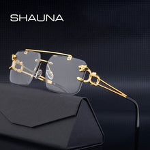 Load image into Gallery viewer, SHAUNA Fashion Metal Leopard Rimless Sunglasses Double Bridges Gradient Ocean Film Shades UV400
