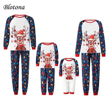 Load image into Gallery viewer, Blotona Christmas Family Matching Pajamas Outfits Adult Kids Elk Print Tops+Colorful Lights Prin Pants Sleepwear Set Baby Romper
