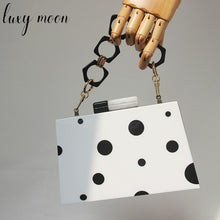 Load image into Gallery viewer, Luxy Moon Women Clutch Bags With Acrylic Handle Black and White Dots Shoulder Bags Wedding Clutch Purse Ladies Hand Bag ZD1518
